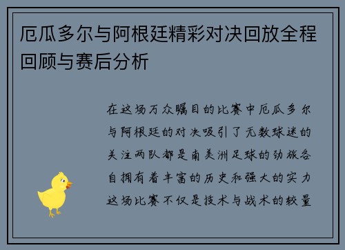 厄瓜多尔与阿根廷精彩对决回放全程回顾与赛后分析