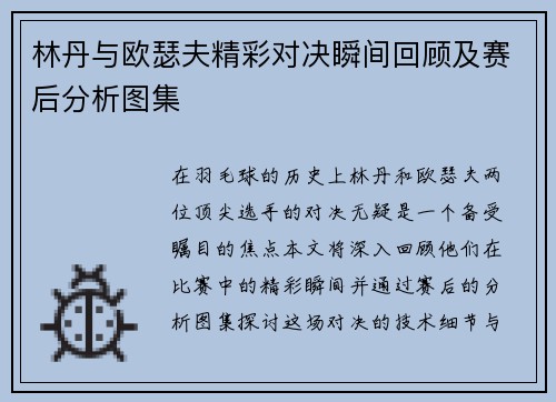 林丹与欧瑟夫精彩对决瞬间回顾及赛后分析图集